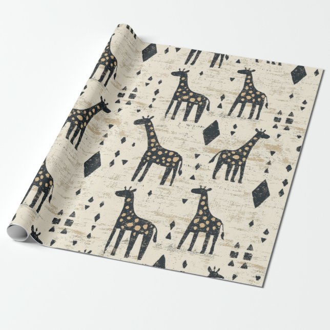 Papel De Presente Padrão Tribal Girafa Boho (Desenrolado)