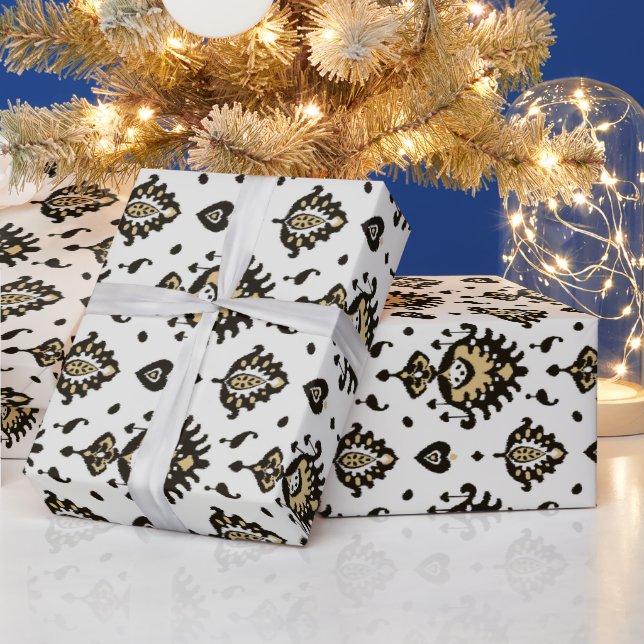 Papel De Presente Padrão tribal legal negro branco beige ikat (Feriados)