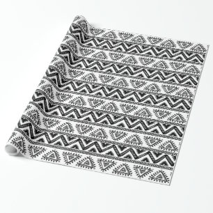 Papel De Presente Padrão Tribal Preto e Branco Elegante