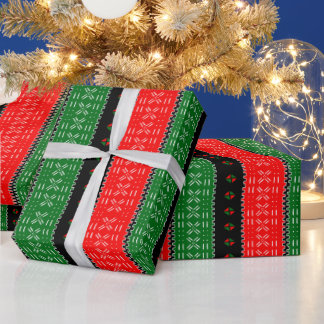 Papel De Presente Padrão Tribal Preto Vermelho E Verde