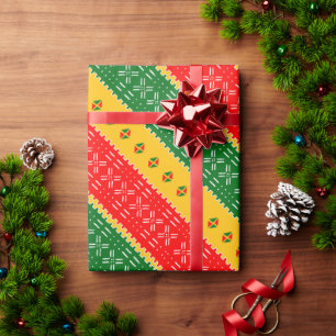 Papel De Presente Padrão Tribal Vermelho Dourado E Verde