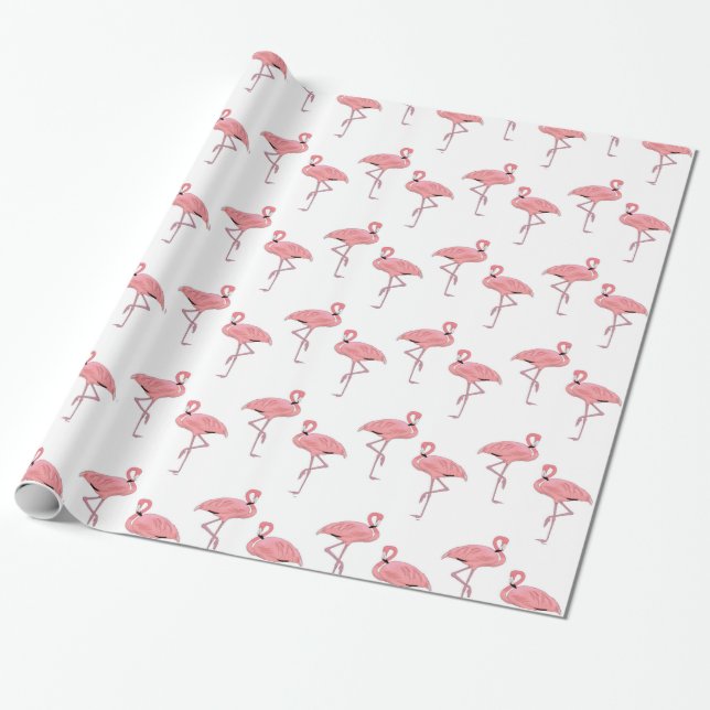Papel De Presente Padrão tropical clássico de Flamingos rosa (Desenrolado)