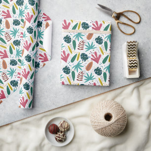 Papel De Presente padrão tropical com folhas coloridas
