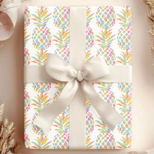Papel De Presente Padrão Tropical de Abacaxi em Aquarela Arco-íris