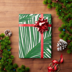 Papel De Presente Padrão Tropical de Folha Verde Moderna