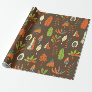 Papel De Presente Padrão Tropical Desenhado à Mão com Folhas Liga