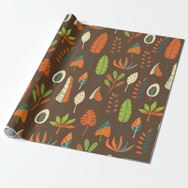 Papel De Presente Padrão Tropical Desenhado à Mão com Folhas Ligadas (Desenrolado)