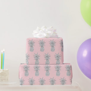 Papel De Presente Padrão tropical do abacaxi rosa