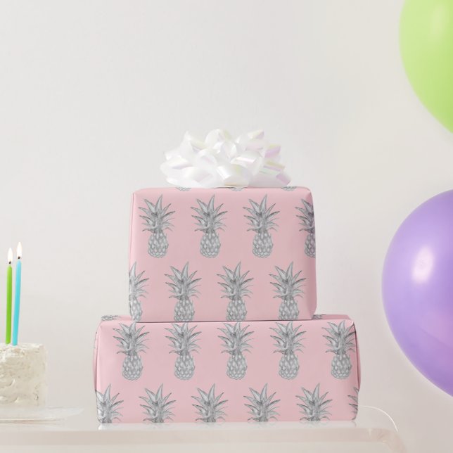 Papel De Presente Padrão tropical do abacaxi rosa (Presentes para festas)