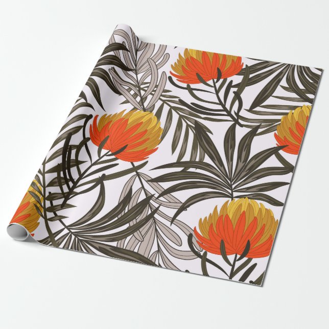 Papel De Presente Padrão tropical homogêneo botânico com pl brilhant (Desenrolado)