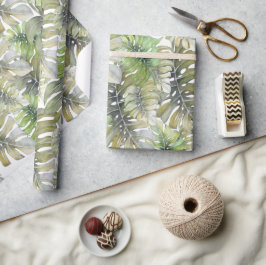 Papel De Presente Padrão Tropical Monstera Palm Pastel