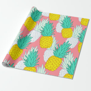 Papel De Presente Padrão tropical sem costura com abacaxi exótico.