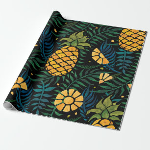 Papel De Presente Padrão tropical sem costura com ananás e palma