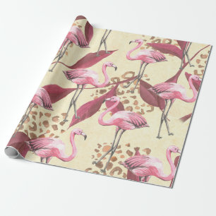 Papel De Presente Padrão tropical sem costura com flamingo cor-de-r