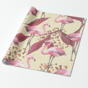 Papel De Presente Padrão tropical sem costura com flamingo cor-de-ro