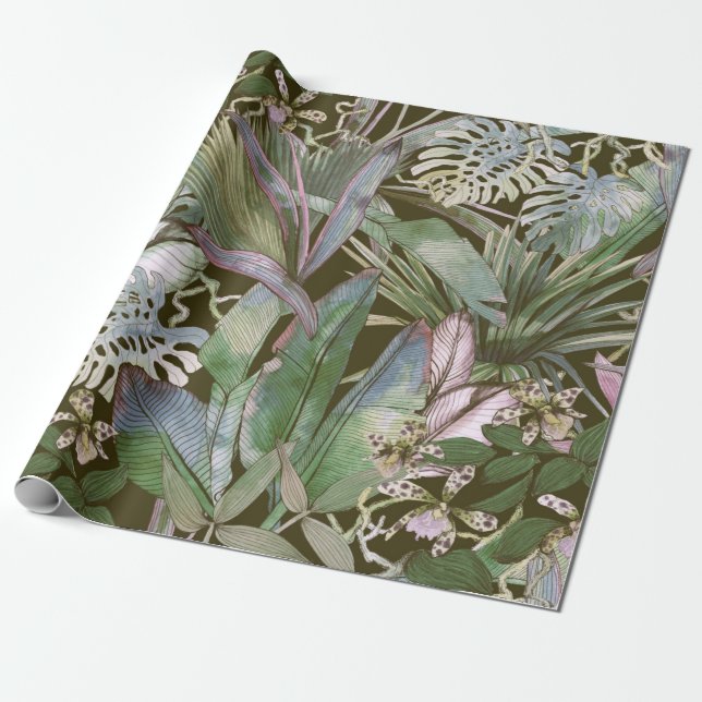 Papel De Presente Padrão tropical sem costura com flores tropicais,  (Desenrolado)