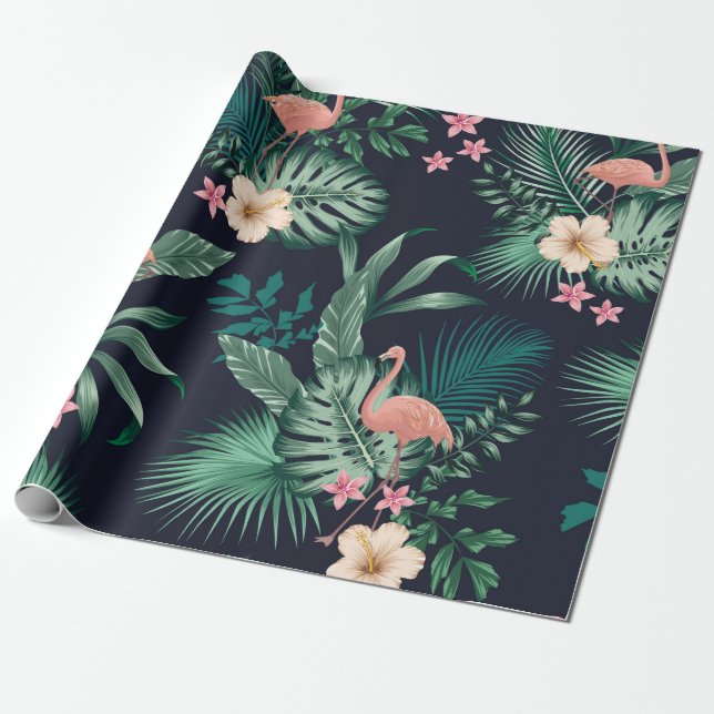 Papel De Presente  padrão tropical sem costura com folhagem esmagado (Desenrolado)