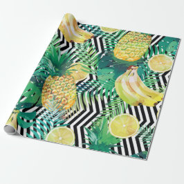 Papel De Presente Padrão tropical sem costura com palma de limões de