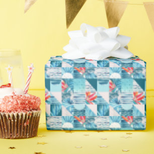 Papel De Presente Padrão Tropical Teal Geométrico de Abstrato