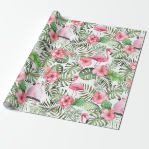 Papel De Presente Padrão Tropical Verde e Cor da Água