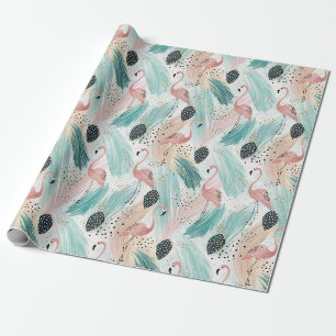 Papel De Presente Padrão Tropical Watercolor Flamingo
