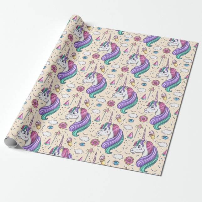 Papel De Presente Padrão Unicorn (Desenrolado)