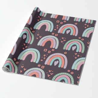 Papel De Presente  padrão uniforme com arco-íris e clipe de gotas de