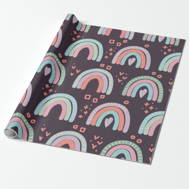 Papel De Presente  padrão uniforme com arco-íris e clipe de gotas de (Desenrolado)