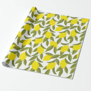 Papel De Presente Padrão uniforme da árvore de limão amarela
