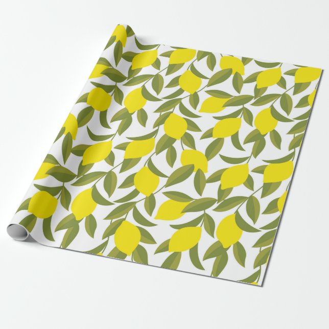Papel De Presente Padrão uniforme da árvore de limão amarela (Desenrolado)