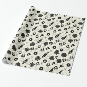 Papel De Presente Padrão uniforme das borboletas brancas e pretas