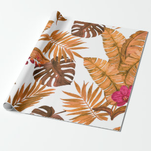 Papel De Presente Padrão uniforme de aquarela com folhas tropicais 