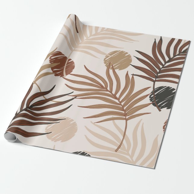 Papel De Presente padrão uniforme de arte da palma em tons de terra (Desenrolado)