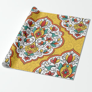 Papel De Presente Padrão uniforme de ornamento floral colorido