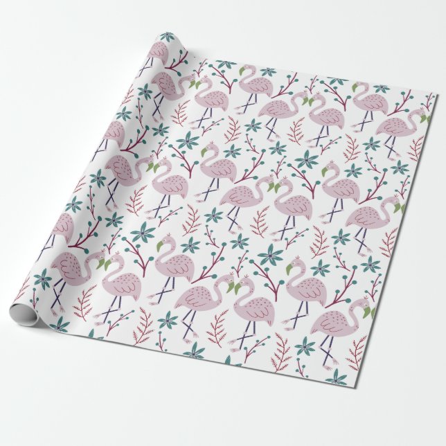 Papel De Presente Padrão uniforme do flamingo rosa sobre fundo branc (Desenrolado)