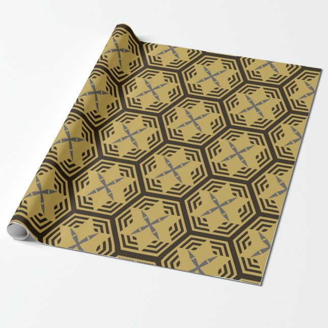 Papel De Presente Padrão uniforme moderno, cor dourada. Ba Geométric (Desenrolado)