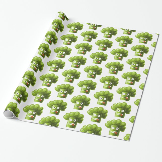 Papel De Presente Padrão Vegetariano do Broccoli Engraçado (Desenrolado)