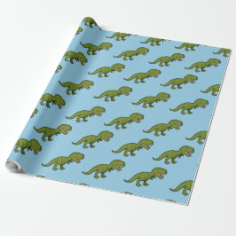 Papel De Presente Padrão Verde Azul do Dinossauro T-Rex Sem Costura