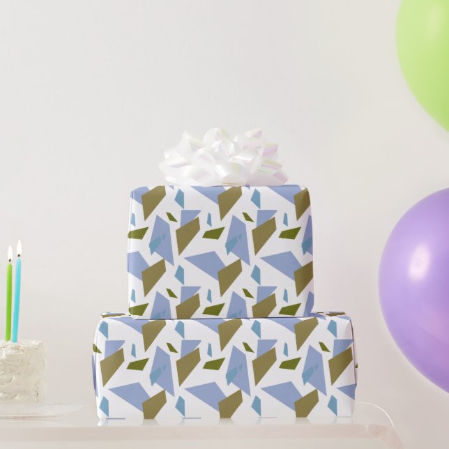 Papel De Presente Padrão Verde Azul em Formas Geométricas Sem Olhos (Presentes para festas)