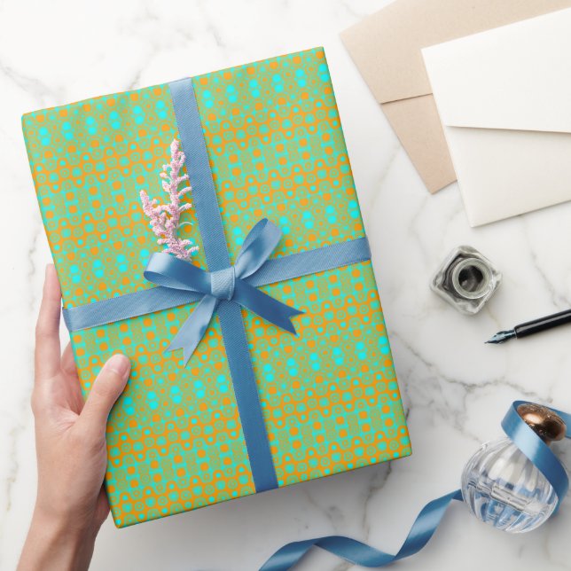 Papel De Presente Padrão Verde Brilhante e Laranja (Presentear)