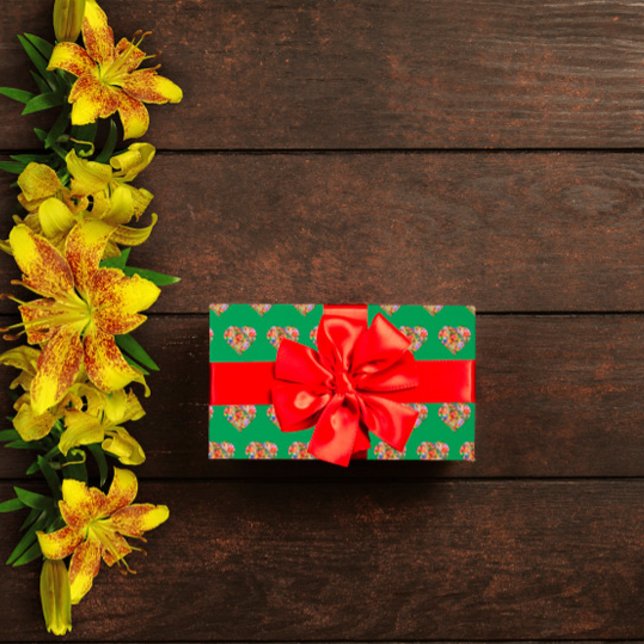 Papel De Presente Padrão verde cardíaco moderno (Criador carregado)