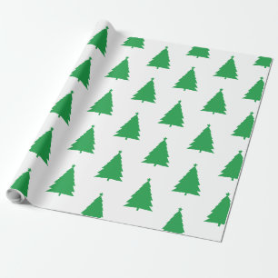 Papel De Presente Padrão Verde da Árvore de Natal Em Branco