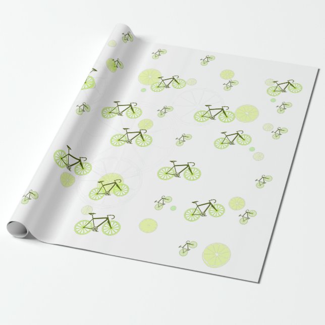 Papel De Presente padrão verde da bicicleta limão (Desenrolado)