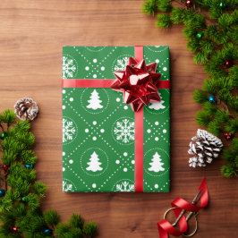 Papel De Presente Padrão Verde das Árvores de Natal do inverno