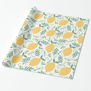 Papel De Presente Padrão Verde de limão moderno Citrus Amarelo de Ve