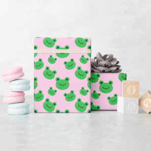 Papel De Presente Padrão Verde de Sapo Bonito Rosa