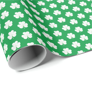 Papel De Presente Padrão Verde de Trevo Branco Elegante Shamrock da