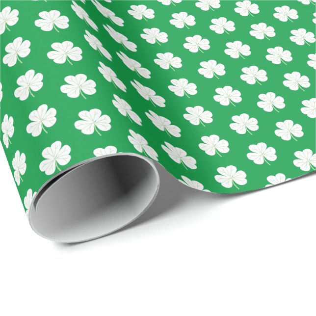 Papel De Presente Padrão Verde de Trevo Branco Elegante Shamrock da  (Ponta do rolo)