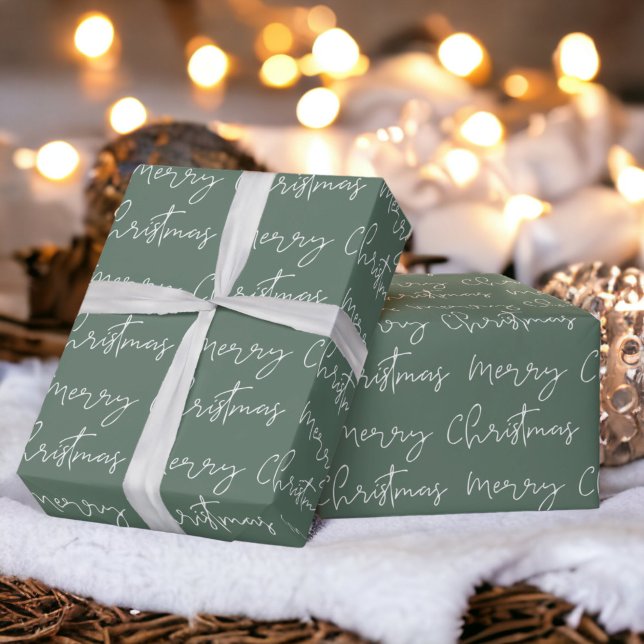 Papel De Presente Padrão verde do script de Feliz Natal legal (Cool Merry Christmas script font green pattern Wrapping Paper)