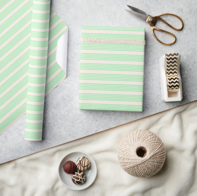 Papel De Presente Padrão verde e bege de cinco faixas (Artesanato)